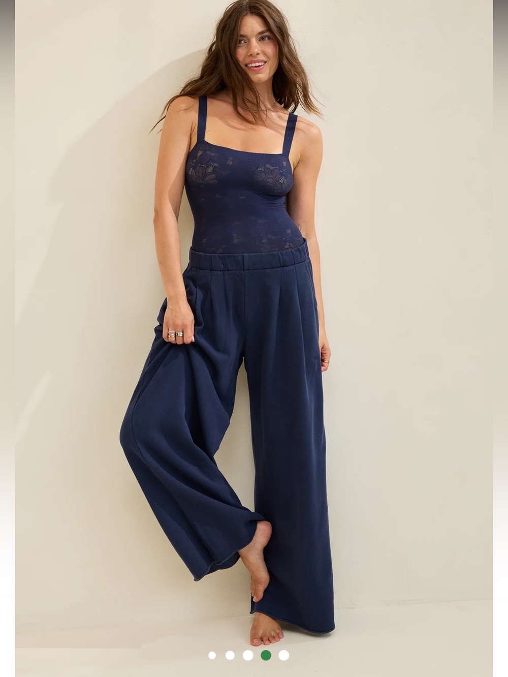 aerie Navy Wide-Leg Street Trousers